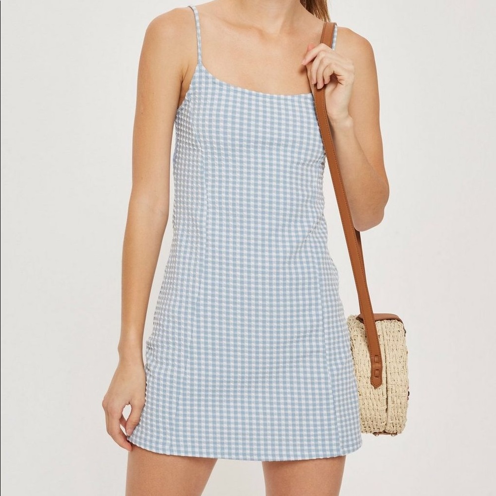 Blue gingham dress from Topshop